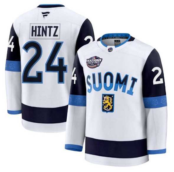 Men%27s Finland #24 Roope Hintz White 2025 4 Nations Face-Off Premium Stitched Jersey Dzhi